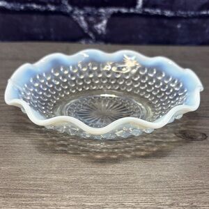 Vintage Anchor Hocking Moonstone Opalescent Hobnail Ruffled Bowl